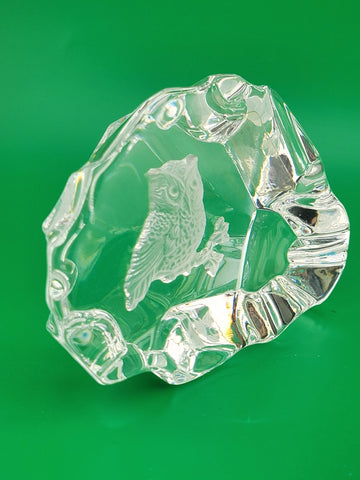 Rare Set Of 2 Mats Jonasson Owl And Crab MJ Sweden Art Glass Paperweights