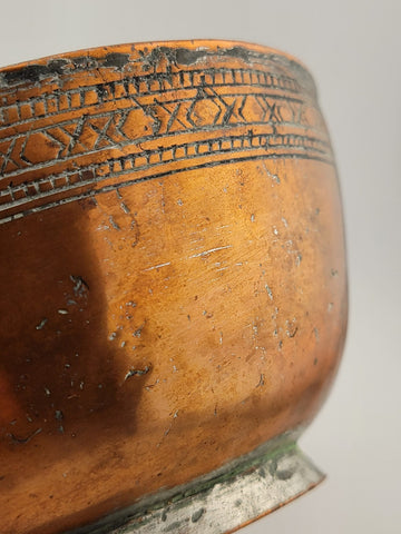 Antique Stuning Set Of 2 Nesting Large Middle Eastern Copper Bowls Hand Engraved