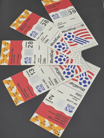 Rare Set 1994 FIFA World Cup USA Ticket Stubs + Coca Cola Pin Set Framed Display