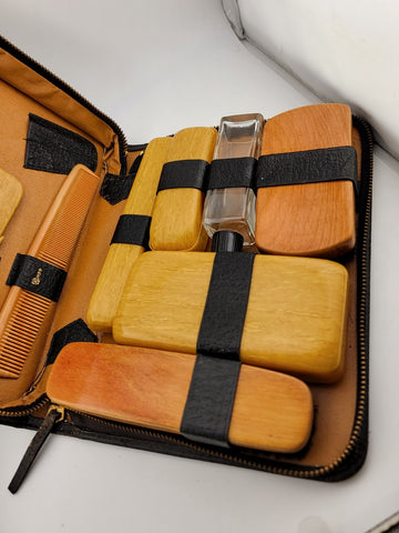 Antique Rumpp Vanity Travel Kit Leather Case w/Mohawk Men's Shaving Grooming ICS