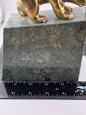 Book Ends Stock Market Bull & Bear MCM Brass and Marble Wall Street Bookends