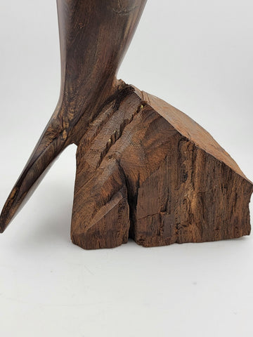 Vintage Ironwood Hand Carved Wood Dolphin Sculpture 13 Inches Tall Retro Deco