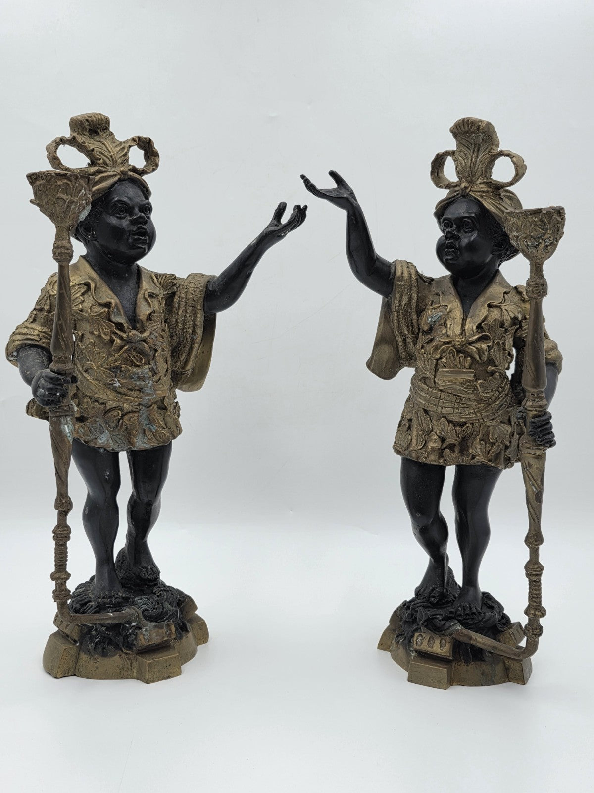 Antique Moorish Blackamoor Figural Cast Bronze Single Candle Holder 15 1/2" tall