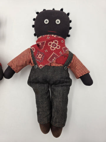 Antique Hannah & George Primitive Folk Art Rag Dolls Signed Handmade 13” Couple
