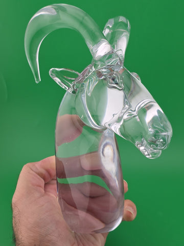 Vintage Mid Century Art Glass Mountain Goat Ram Head Horns Paperweight Figurine