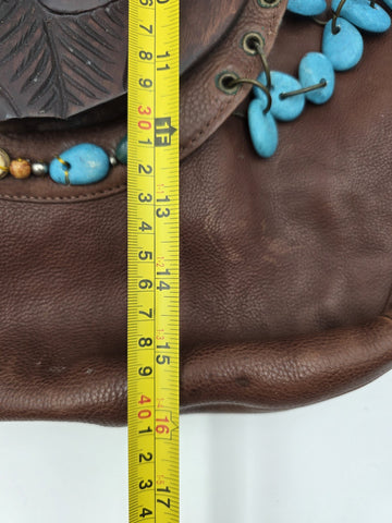 Vintage Cole Haan G Series Brown Leather Native American Style Large Hobo Bag