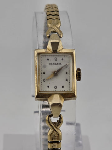 Vintage Hamilton 14K Solid Gold Ladies Watch 1971 Engraved Service Award. Read.
