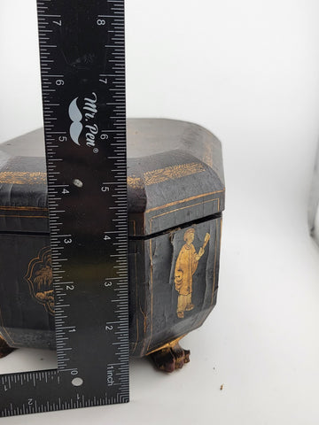 Rare 1800's Antique Chinese Gilt Lacquered Tea Caddy w/ Pewter Containers.