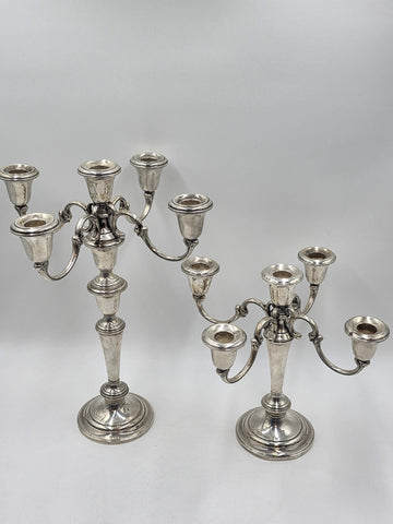 Antique Pair Of 1920's Gorham Sterling Silver Candelabra 5 Candle Holders. #638.