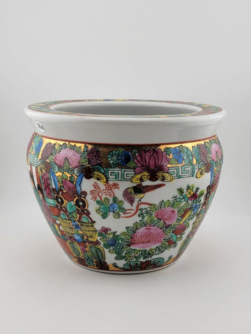 Antique Handpainted Chinoisserie Fishbowl Ceramic Chinese Pot W Geisha Figures.