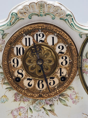 Antique 1890s #20 Kroeber Porcelain Mantle Clock - Turquois Accents - Working.