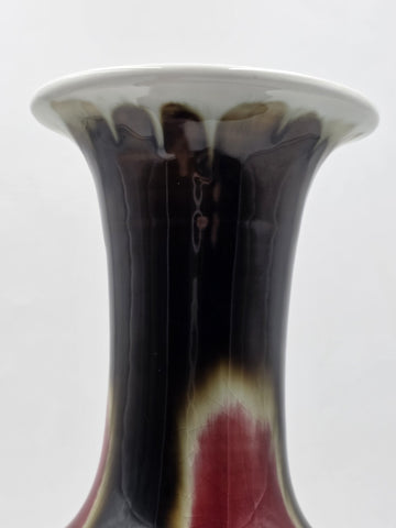 Vtg Chinese Flambe Sang de Boeuf Porcelain Vase Qianlong Mark 14" Oxblood Glaze