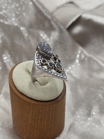 Nicky Butler Sterling Silver Ring Druzy Quartz Gemstones Signed NB India Size 10