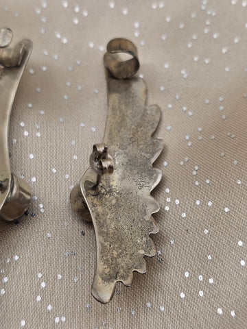 Rare Vintage Sterling Silver Wing Earrings Turquoise Blue Topaz Stone R.B. 925