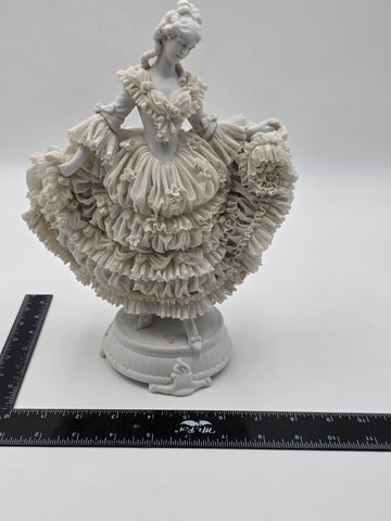 Large Jacqueline Porcelain Lace Figurine Victorian Lady Dresden Style Lace Dress