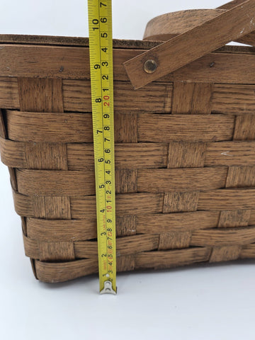 Antique C 1920's Picnic Basket 1" Woven Slats Naturally Aged Patina  Handles Lid