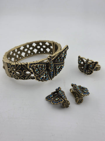 Vintage Heidi Daus Butterfly Garden Crystal Set, Cuff Bracelet, Ring & Earrings