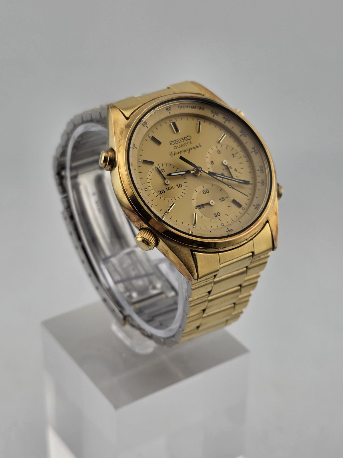 RARE VINTAGE SEIKO CHRONOGRAPH JAMES BOND 7A28-7020 JAPAN GOLD TONE MEN'S WATCH