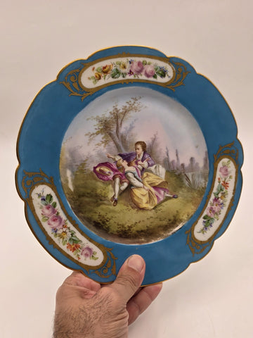 Stunning Rare 1844 Sevres Chateau des Tuilleries Plate Courting Couple Gold Tone
