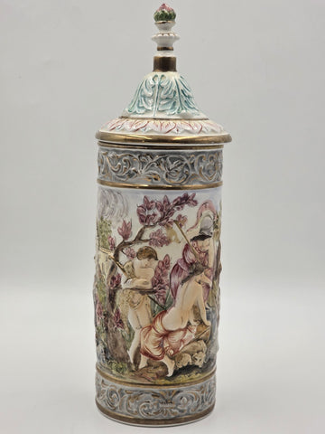 Vintage Capodimonte Cherub Angels Porcelain Hand Painted Pitcher Vase with Lid