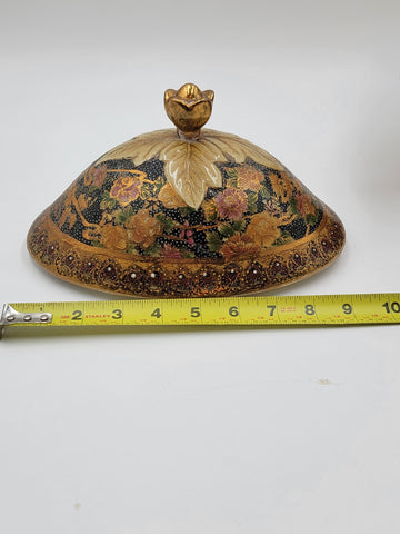 Vintage Satsuma Hand Painted Gold Gilded Bowl Urn Compote W Lid Fritz. Extra Lid