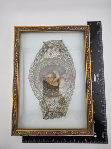 Ultra Rare Antique 1820s Lace Mounted Portrait Watercolor on Ivory Georgian Art