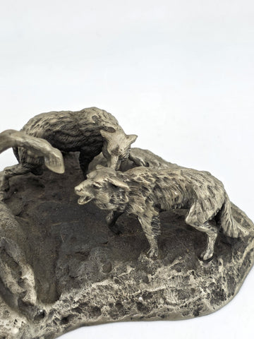 Polland Franklin Mint Pewter Horse Mare Wolves Coyotes Wildlife Animals Figurine