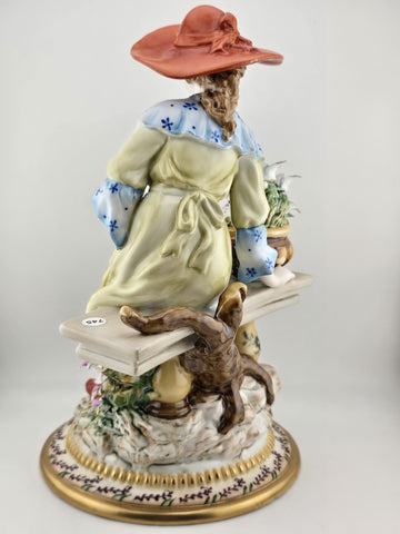 Vintage Dresden RK Germany Large Porcelain Figurine Lady W Parasol Flowers 12”