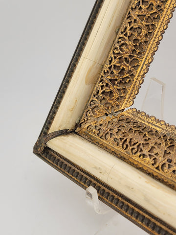 Antique Highly Ornate Brass Picture Frame 4 In X 3 In Marked Henner Fabiola.
