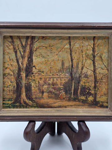 OOAK Original Samuel B. Pratt Autumn Reverie Signed Oil Painting Park Gate Scene