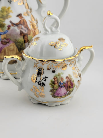 Antique Bavaria Germany Sevres Tea or Coffee Set. Guilded Hand Painted 24k Gold