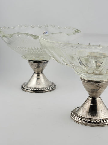 2 Antique Duchin Creation, Sterling Silver Weighted, Glass Compote Candy Bowls