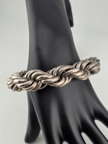 Antique Heavy 121g Sterling Silver 925 Chunky Rope Link Bracelet Toggle Clasp.
