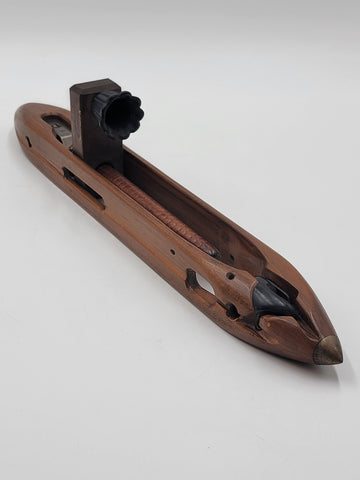 Antique Primitive Industrial Wooden Weaving Spool Loom Shuttle, W/ Metal.