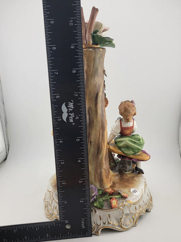 ANTIQUE 19th C DRESDEN VON SCHIERHOLZ BOY & GIRL ON SEESAW FIGURINE. 10.5 in.