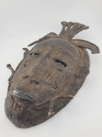 Antique Original Late 19th C. Edo (Benin) Style Cast Bronze Ritual Mask, Nigeria