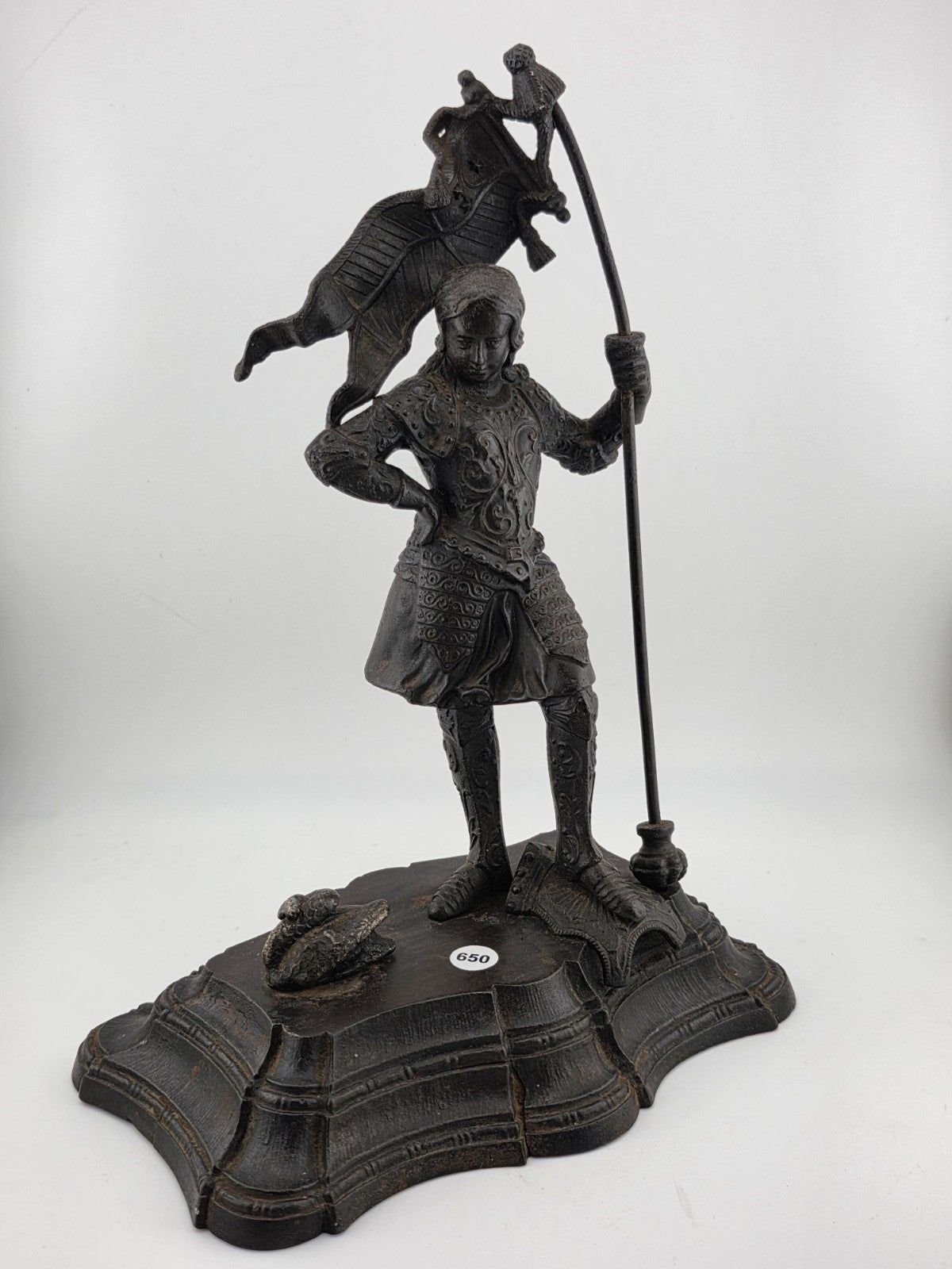 Antique 19thC Bronze Knight Warrior Clock Topper – Medieval St. George Style.