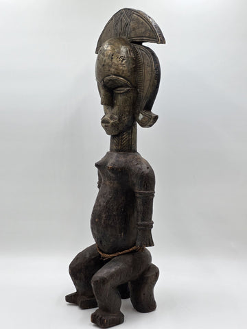 23" Antique Suku Congo Fertility Figure Wood Carving w/ Copper Wrap 1940s