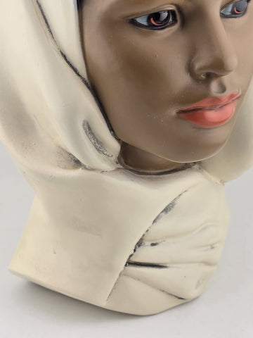Vintage Marwal Ceramic/Chalkware Head Bust Middle Eastern Woman Headscarf