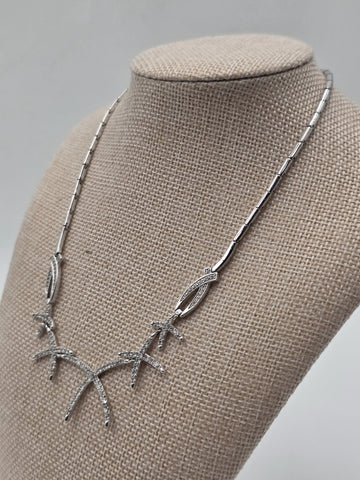 925 Sterling Silver Starfish Statement Necklace Pave CZ Ocean Coastal Jewelry