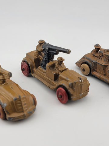 Rare Set Of 3 Antique 1930's Barclay Manoil Armored Cars & Anti-Tank Gun Cars.