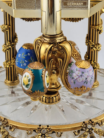 RARE HERMLE & SOHN 24K GOLD FABERGE EGG CRYSTAL CLOCK FOR ALL SEASONS. WORKING.