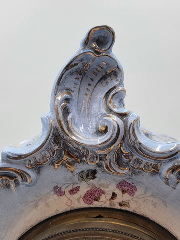 RARE ANTIQUE 19TH C ANSONIA HAND PAINTED PORCELAIN MANTLE CLOCK - WORKS. READ.