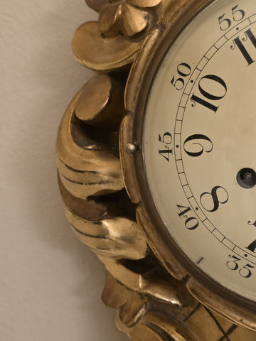 Antique Swedish Rococo Gold Gilt Wall Clock FHS Hermle Movement 1920s. Working.