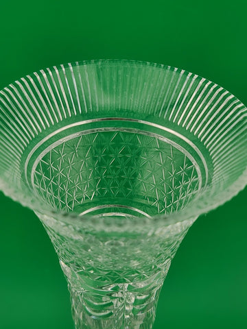 Rare William Yeoward Crystal 8" Trumpet Bud Vase Diamond Cut Fluted Rim England