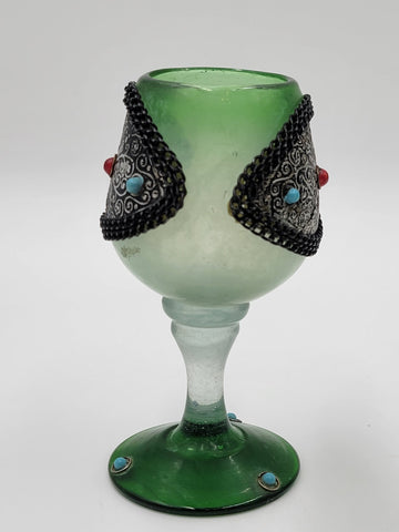 Gorgeous Vintage One Of A Kind Green Emerald Highly Ornate Pitcher & 5 Glasses