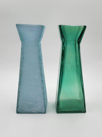 2 Cool Vidrios San Miguel Handmade Spain Recycled Glass Sea Green Textured Vases