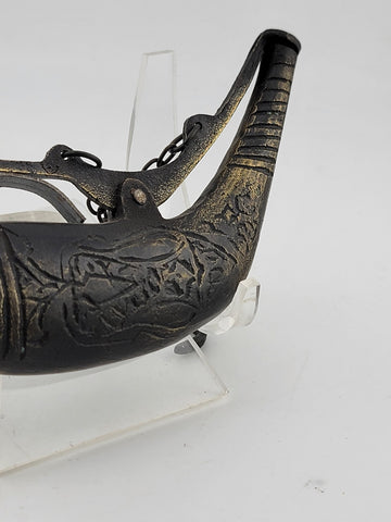 Rare Antique 18th C Ottoman Islamic Bronze Engraved Black Powder Gun Flask.