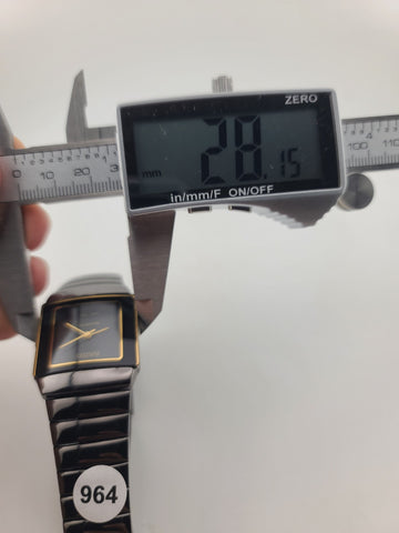 Vintage Rado Rectangular Quartz Watch Black Dial Gold Trim Swiss Design. Works.