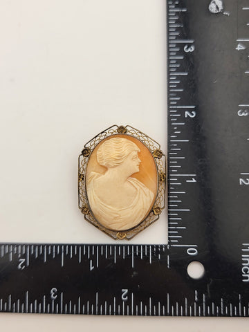 Vintage Art Deco Sterling framed portrait carved shell pendant brooch 1&1/2inch